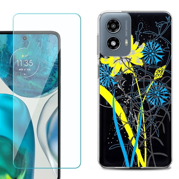 OneToughShield ® Shockproof Phone Case Compatible with Motorola Moto G Power 5G 2024, with Tempered Glass Screen Protector - Wild Flowers