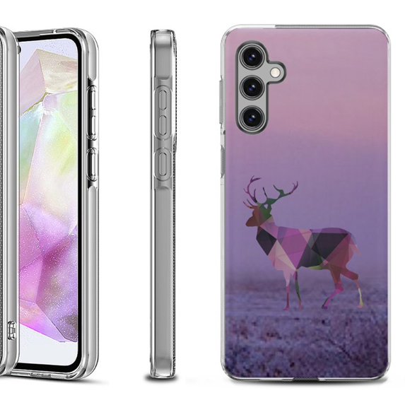 OneToughShield ® Shockproof Phone Case Compatible with Samsung Galaxy A35 5G - Deer/Polygon