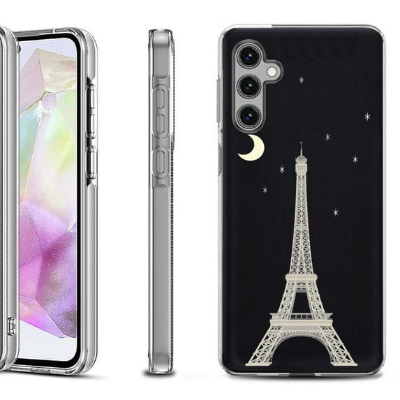 OneToughShield ® Shockproof Phone Case Compatible with Samsung Galaxy A35 5G - Eiffel Tower Moon
