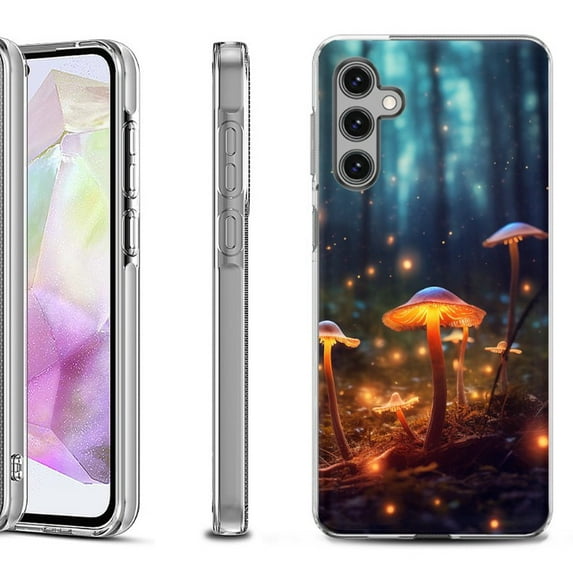 OneToughShield ® Shockproof Phone Case Compatible with Samsung Galaxy A35 5G - Fireflies Mushroom
