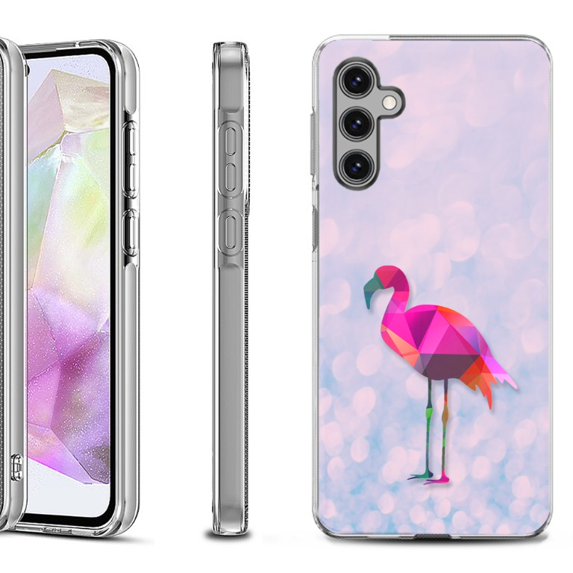 OneToughShield ® Shockproof Phone Case Compatible with Samsung Galaxy A35 5G - Flamingo / Polygon