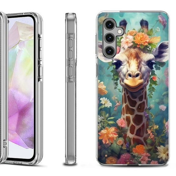 OneToughShield ® Shockproof Phone Case Compatible with Samsung Galaxy A35 5G - Giraffe Flower