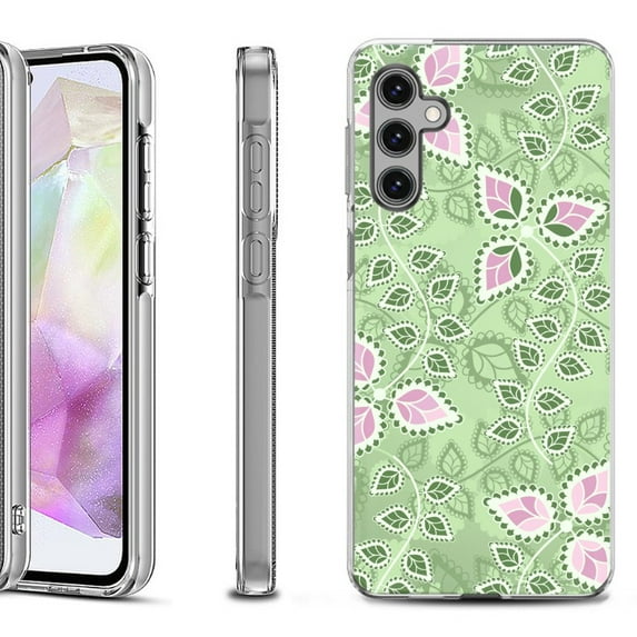 OneToughShield ® Shockproof Phone Case Compatible with Samsung Galaxy A35 5G - Leaf Pink Green