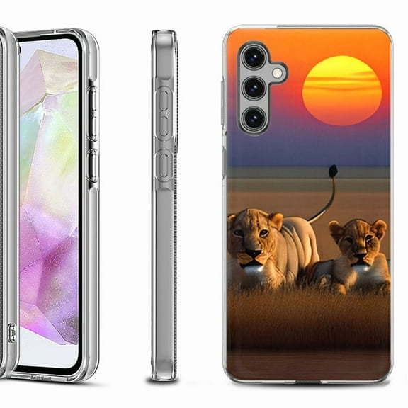 OneToughShield ® Shockproof Phone Case Compatible with Samsung Galaxy A35 5G - Lion Sunset