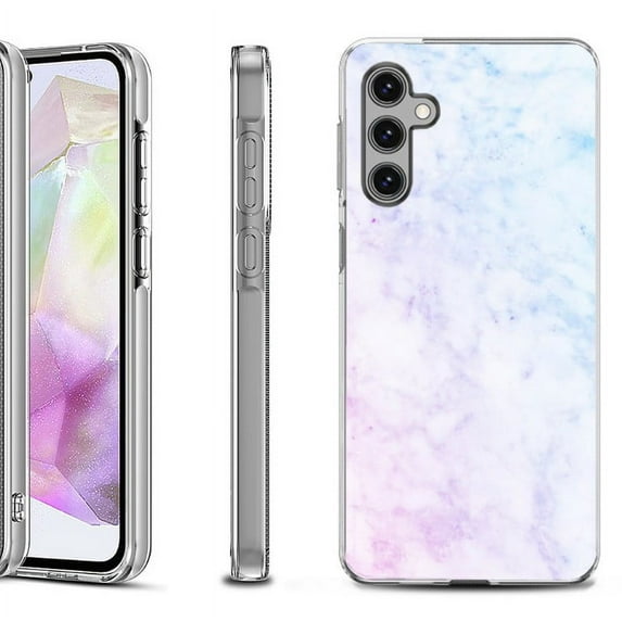 OneToughShield ® Shockproof Phone Case Compatible with Samsung Galaxy A35 5G - Marble Pink/Blue