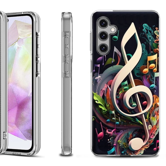 OneToughShield ® Shockproof Phone Case Compatible with Samsung Galaxy A35 5G - Music Notes Colorful