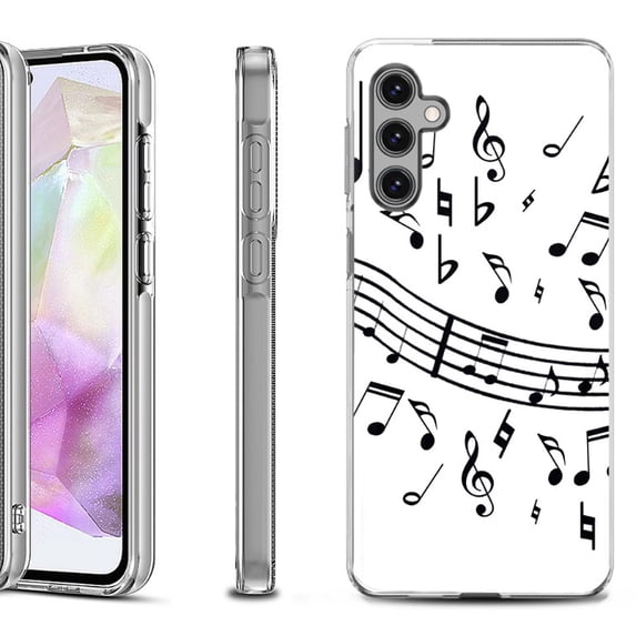 OneToughShield ® Shockproof Phone Case Compatible with Samsung Galaxy A35 5G - Music Notes / White