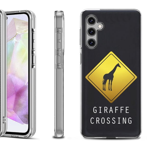 OneToughShield ® Shockproof Phone Case Compatible with Samsung Galaxy A35 5G - Road Sign Giraffe