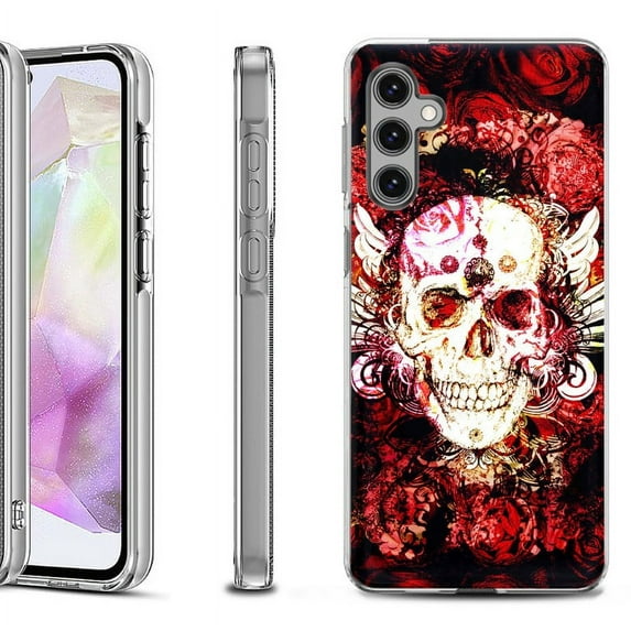 OneToughShield ® Shockproof Phone Case Compatible with Samsung Galaxy A35 5G - Rose Skull
