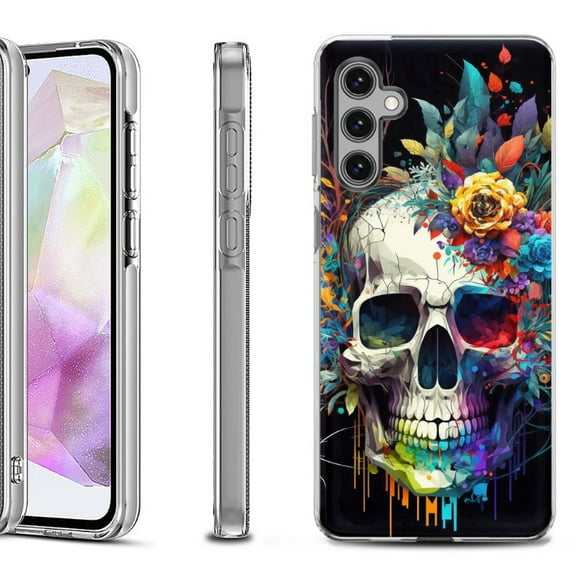 OneToughShield ® Shockproof Phone Case Compatible with Samsung Galaxy A35 5G - Skull Flower
