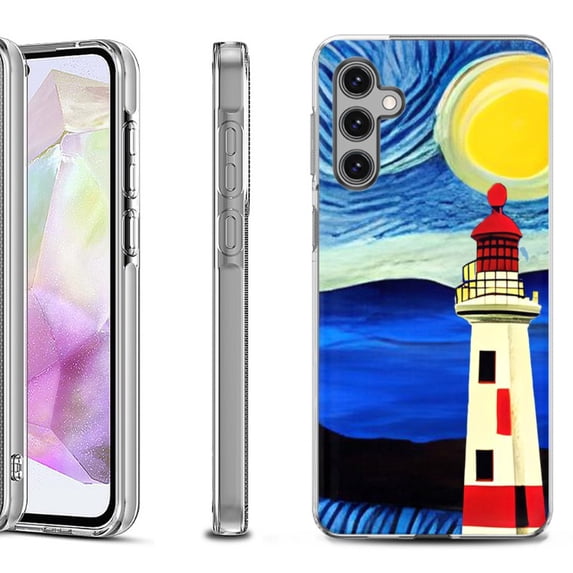 OneToughShield ® Shockproof Phone Case Compatible with Samsung Galaxy A35 5G - Starry Night Lighthouse