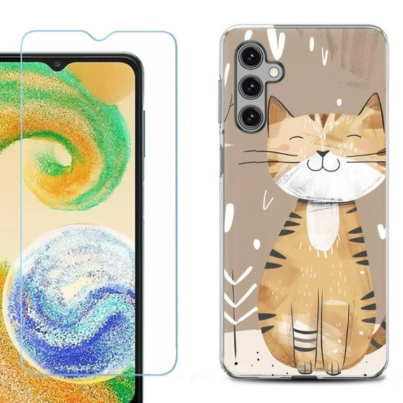OneToughShield ® Shockproof Phone Case Compatible with Samsung Galaxy S24 5G, with Tempered Glass Screen Protector - Smiling Cat