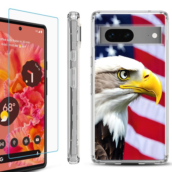 OneToughShield ® for Google Pixel 7a Shockproof Bumper Phone Case, with Tempered Glass Screen Protector - Eagle