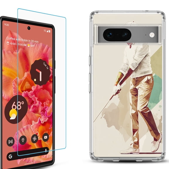 OneToughShield ® for Google Pixel 7a Shockproof Bumper Phone Case, with Tempered Glass Screen Protector - Golfer