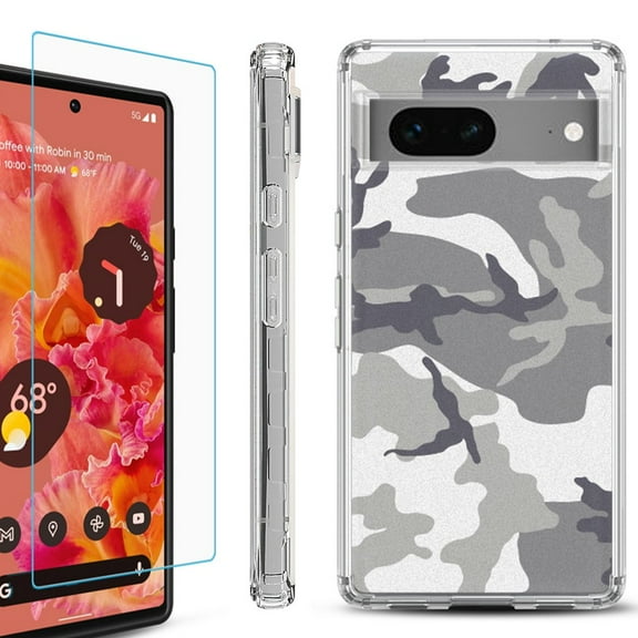 OneToughShield ® for Google Pixel 7a Shockproof Bumper Phone Case, with Tempered Glass Screen Protector - Urban Camo