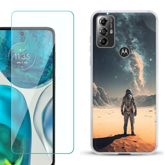 OneToughShield ® for Motorola Moto G Play 2023 Shockproof Fashion Phone Case, with Tempered Glass Screen Protector - Astronaut Milkyway