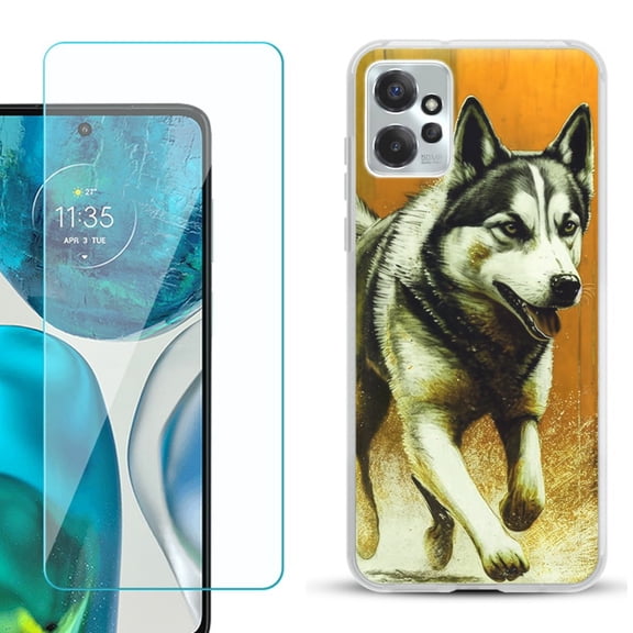 OneToughShield ® for Motorola Moto G Power 5G 2023 Shockproof Fashion Phone Case, with Tempered Glass Screen Protector - Running Husky