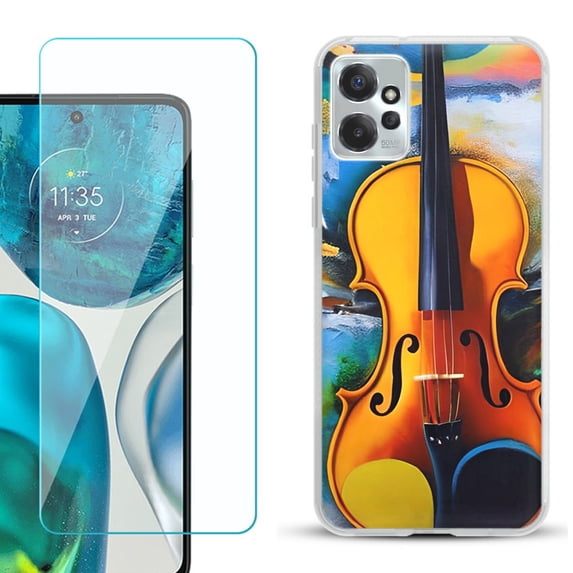 OneToughShield ® for Motorola Moto G Power 5G 2023 Shockproof Fashion Phone Case, with Tempered Glass Screen Protector - Violin
