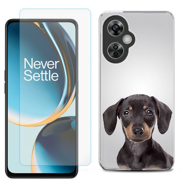 OneToughShield ® for OnePlus Nord N30 5G Shockproof Phone Case, with Tempered Glass Screen Protector - Dachshund Face