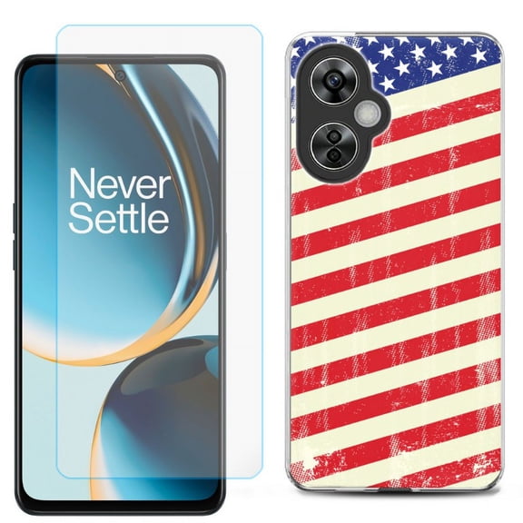 OneToughShield  for OnePlus Nord N30 5G Shockproof Phone Case, with Tempered Glass Screen Protector - Flag / USA