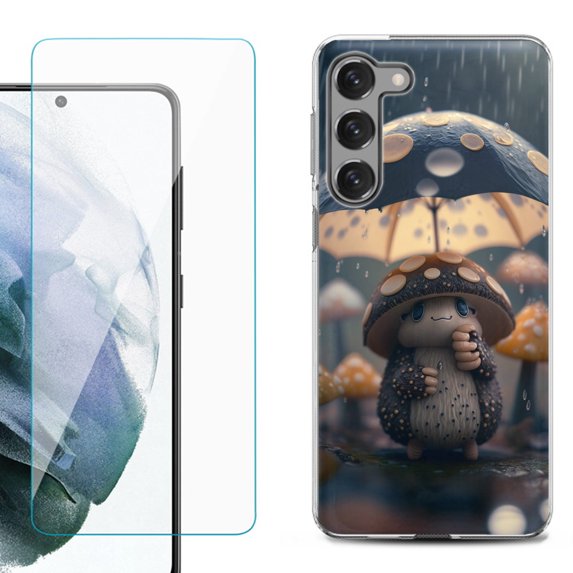 OneToughShield ® for Samsung Galaxy S23 5G Shockproof Fashion Phone Case, with Tempered Glass Screen Protector - Frog n Mushroom