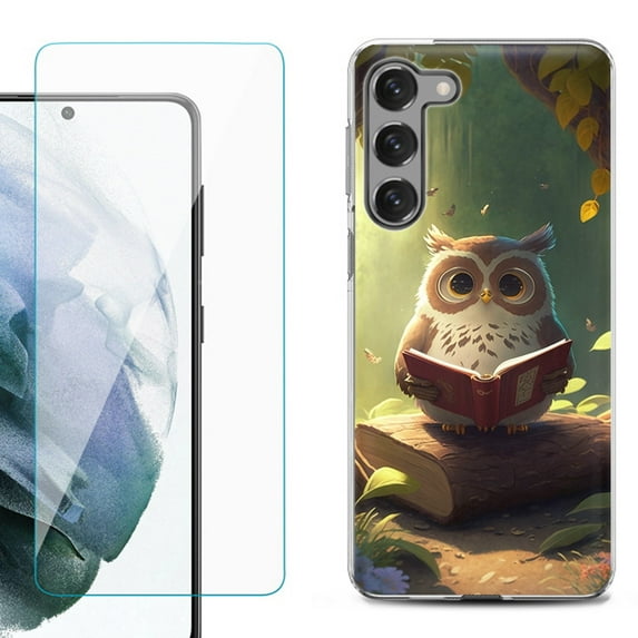 OneToughShield ® for Samsung Galaxy S23 5G Shockproof Fashion Phone Case, with Tempered Glass Screen Protector - Owl Reading