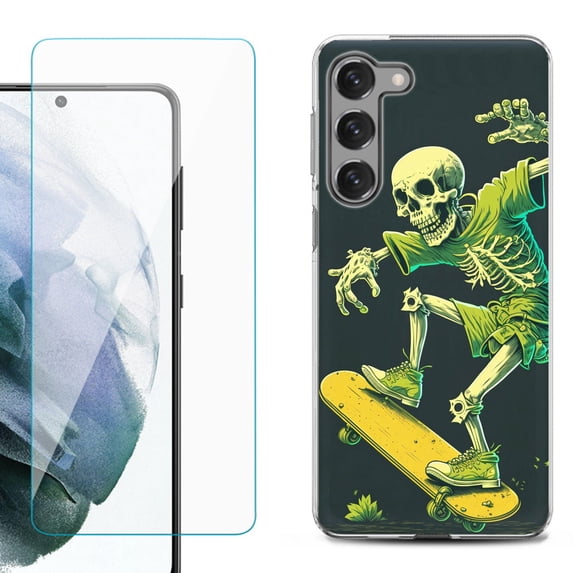 OneToughShield ® for Samsung Galaxy S23 5G Shockproof Fashion Phone Case, with Tempered Glass Screen Protector - Skeleton Skater
