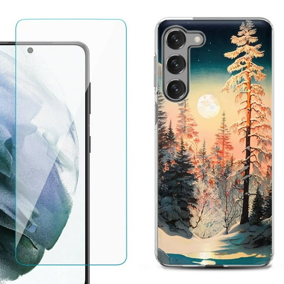 OneToughShield ® for Samsung Galaxy S23 5G Shockproof Fashion Phone Case, with Tempered Glass Screen Protector - Winter Pine