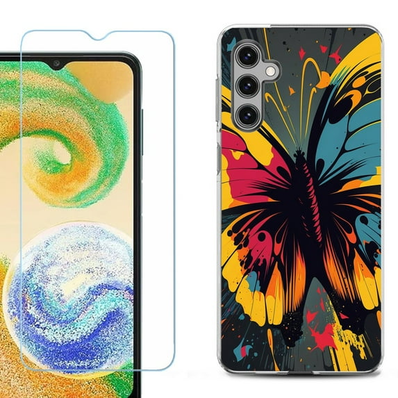 OneToughShield ® for Samsung Galaxy S23 FE Fan Edition, Shockproof Phone Case, with Tempered Glass Screen Protector - Abstract Butterfly
