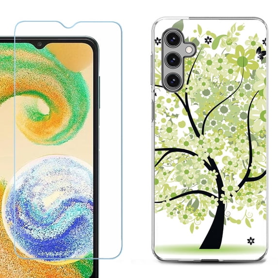 OneToughShield ® for Samsung Galaxy S23 FE Fan Edition, Shockproof Phone Case, with Tempered Glass Screen Protector - Green Tree