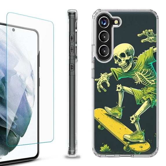 OneToughShield ® for Samsung Galaxy S23+ S23 Plus 5G Shockproof Bumper Phone Case, with Tempered Glass Screen Protector - Skeleton Skater