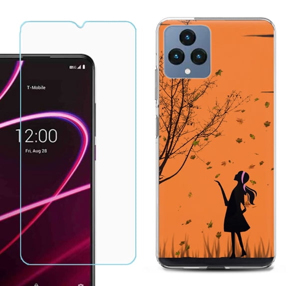 OneToughShield ® for T-Mobile Revvl 6x 5G Shockproof Phone Case, with Tempered Glass Screen Protector - Autumn Leaf