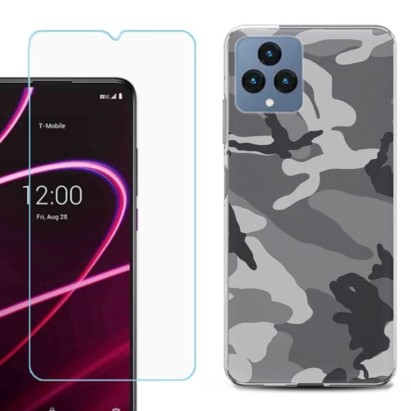 OneToughShield ® for T-Mobile Revvl 6x 5G Shockproof Phone Case, with Tempered Glass Screen Protector - Camo B/W