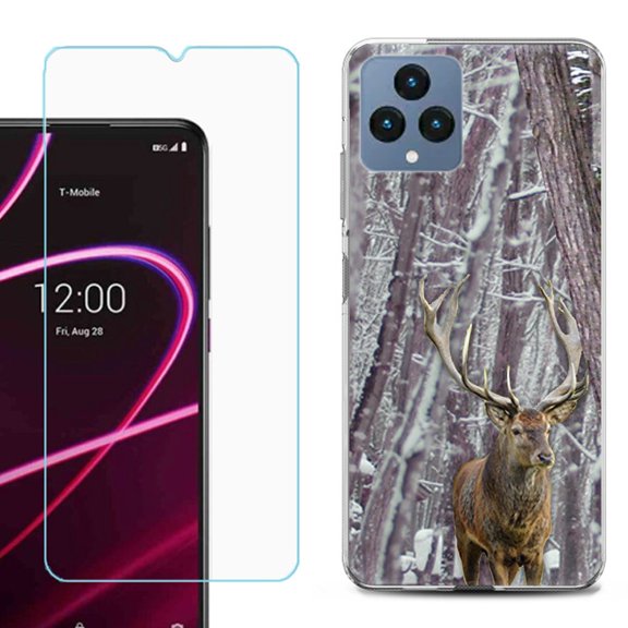 OneToughShield ® for T-Mobile Revvl 6x 5G Shockproof Phone Case, with Tempered Glass Screen Protector - Deer/Snow/Camo