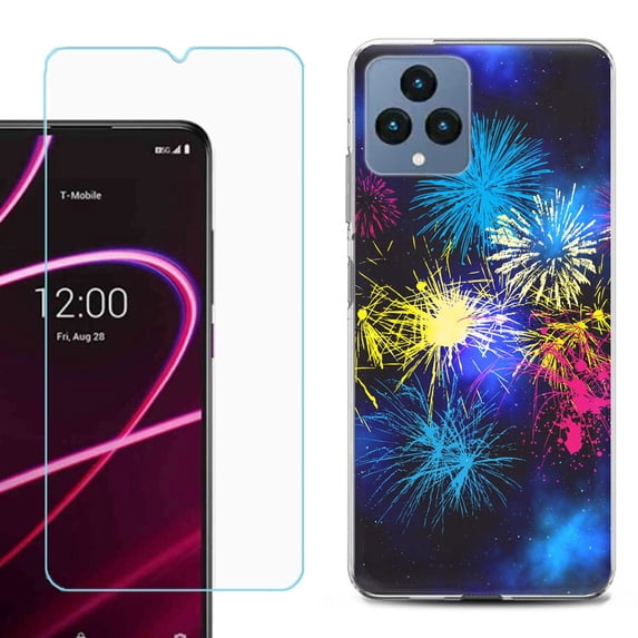 OneToughShield ® for T-Mobile Revvl 6x 5G Shockproof Phone Case, with Tempered Glass Screen Protector - Fireworks