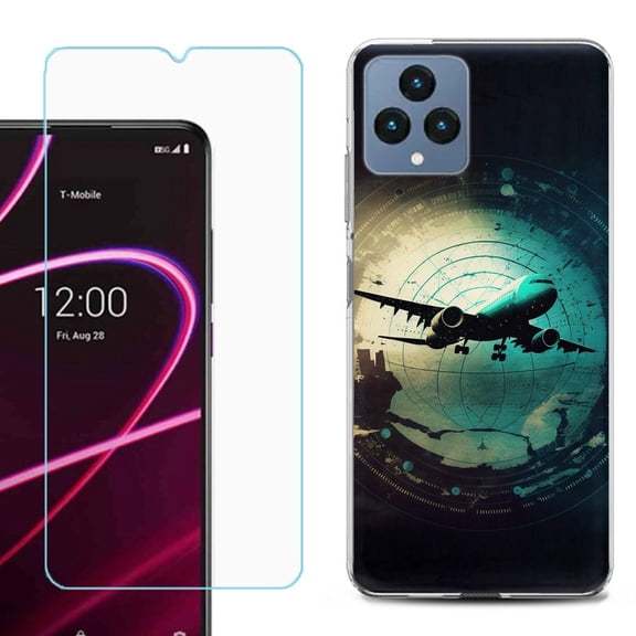 OneToughShield  for T-Mobile Revvl 6x 5G Shockproof Phone Case, with Tempered Glass Screen Protector - Flight Tracker