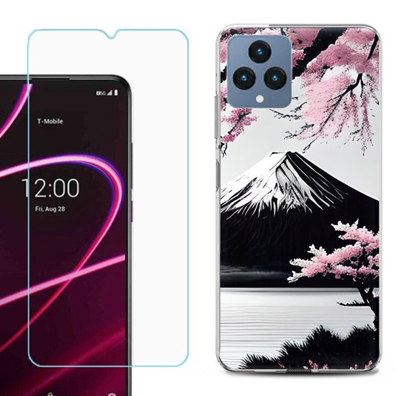 OneToughShield for T-Mobile Revvl 6x 5G Shockproof Phone Case, with Tempered Glass Screen Protector - Fuji Sakura