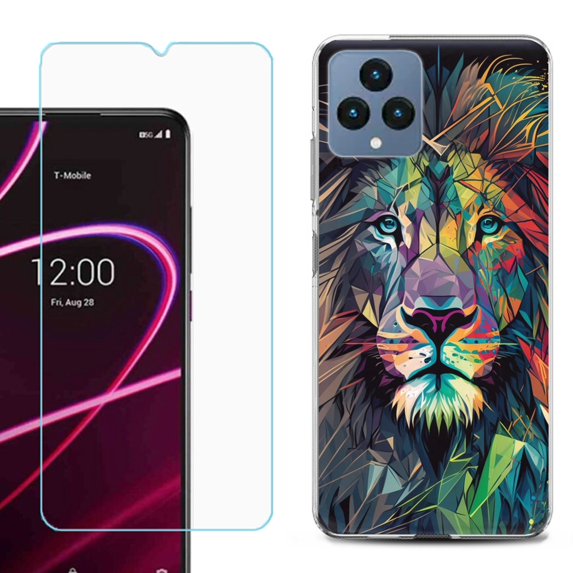 OneToughShield ® for T-Mobile Revvl 6x 5G Shockproof Phone Case, with Tempered Glass Screen Protector - Geometric Lion