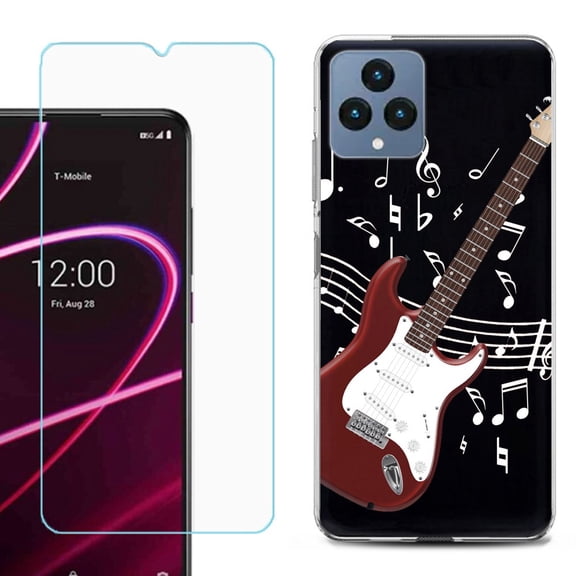 OneToughShield ® for T-Mobile Revvl 6x 5G Shockproof Phone Case, with Tempered Glass Screen Protector - Guitar Red