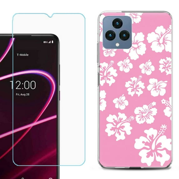 OneToughShield ® for T-Mobile Revvl 6x 5G Shockproof Phone Case, with Tempered Glass Screen Protector - Hibiscus Pink