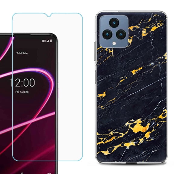 OneToughShield  for T-Mobile Revvl 6x 5G Shockproof Phone Case, with Tempered Glass Screen Protector - Marble / Lava