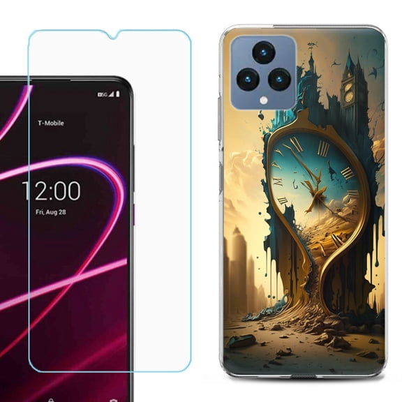 OneToughShield ® for T-Mobile Revvl 6x 5G Shockproof Phone Case, with Tempered Glass Screen Protector - Melting Clock