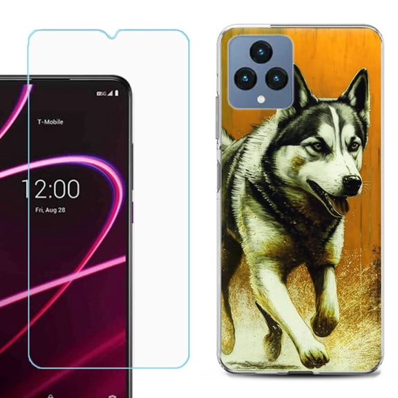 OneToughShield ® for T-Mobile Revvl 6x 5G Shockproof Phone Case, with Tempered Glass Screen Protector - Running Husky