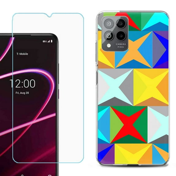 OneToughShield ® for T-Mobile Revvl 6x Pro 5G Shockproof Fashion Phone Case, with Tempered Glass Screen Protector - Abstract Color