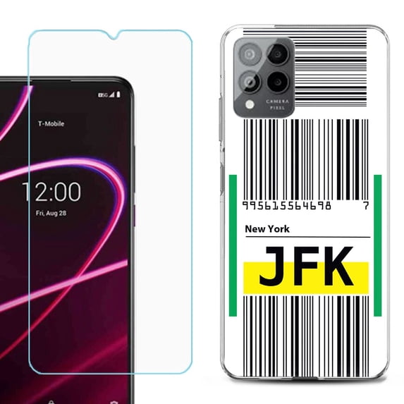OneToughShield ® for T-Mobile Revvl 6x Pro 5G Shockproof Fashion Phone Case, with Tempered Glass Screen Protector - Airport Tag / New York