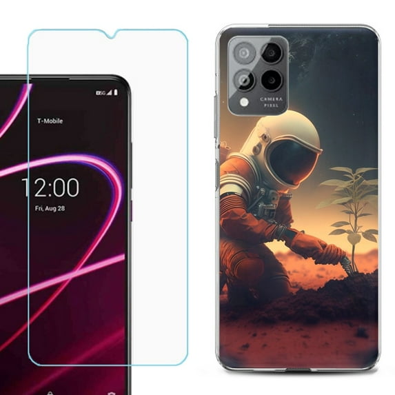 OneToughShield ® for T-Mobile Revvl 6x Pro 5G Shockproof Fashion Phone Case, with Tempered Glass Screen Protector - Astronaut Planting