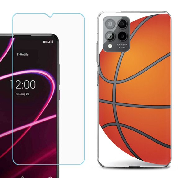 OneToughShield ® for T-Mobile Revvl 6x Pro 5G Shockproof Fashion Phone Case, with Tempered Glass Screen Protector - Basketball
