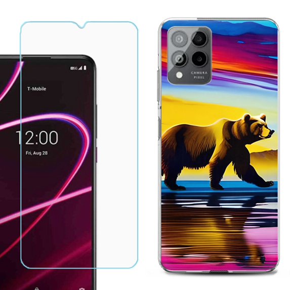 OneToughShield ® for T-Mobile Revvl 6x Pro 5G Shockproof Fashion Phone Case, with Tempered Glass Screen Protector - Bear