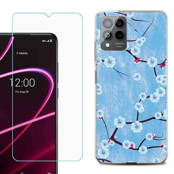 OneToughShield ® for T-Mobile Revvl 6x Pro 5G Shockproof Fashion Phone Case, with Tempered Glass Screen Protector - Blossom Sky