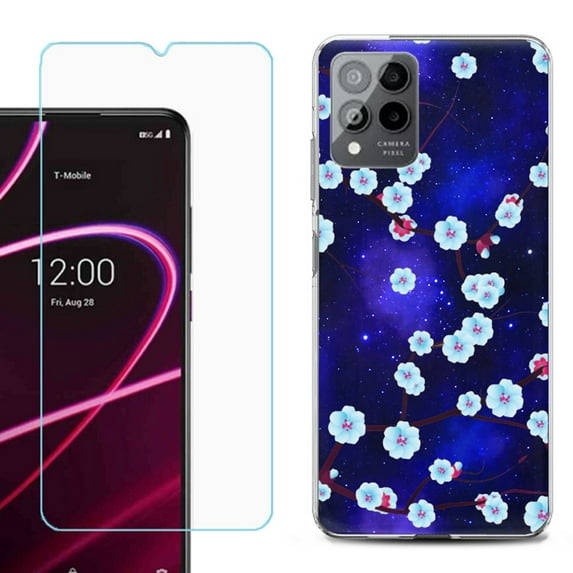 OneToughShield ® for T-Mobile Revvl 6x Pro 5G Shockproof Fashion Phone Case, with Tempered Glass Screen Protector - Blossom Stars